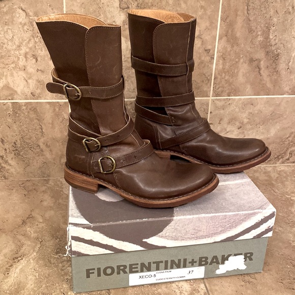 Fiorentini + Baker Eternity brown buckle moto boots Sz 37 ( approx 7) - Picture 1 of 15